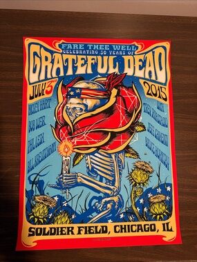 Grateful Dead Poster — Blue, Red & Yellow Psychedelic Skeleton